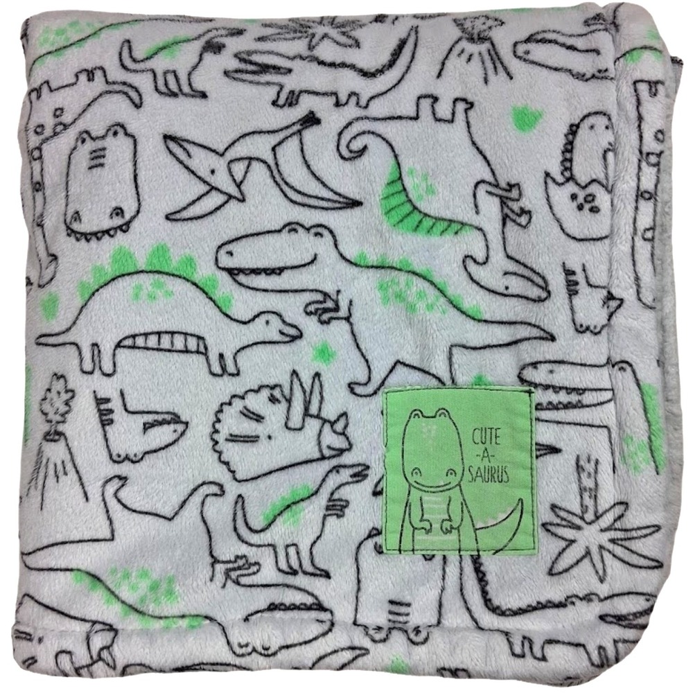 Carter's White Green Dinosaur Cute-A-Saurus Baby Blanket Soft Black 30x40